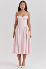 ballerina pink twill corset midi dress
