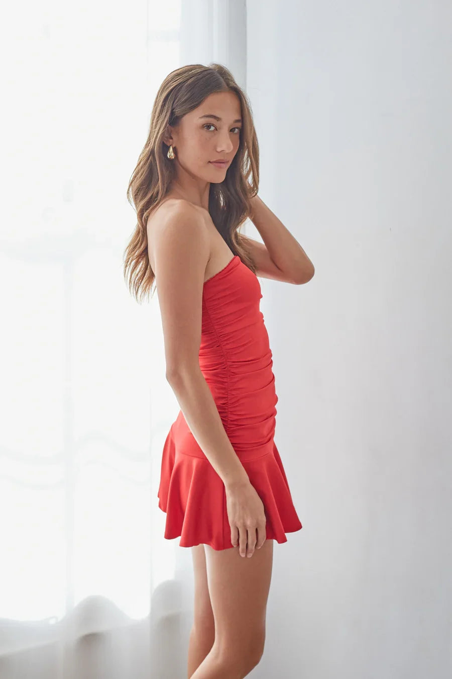 Alora Strapless Ruched Mini Dress