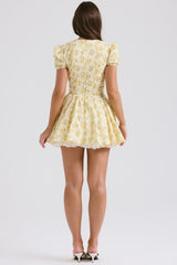 buttercup vintage floral print pleated cotton mini dress